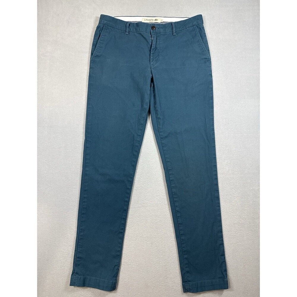 Lacoste Mens US 34 Slim Fit Stretch Chino Pants Slate Blue Teal Cotton HH2749